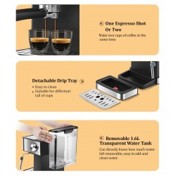 BioloMix - máquina de café - para café expresso / cappuccino / latte / mocha - com bocal de leite - 20 Bar