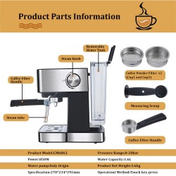 BioloMix - máquina de café - para café expresso / cappuccino / latte / mocha - com bocal de leite - 20 Bar