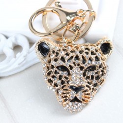 Cabeça de leopardo de cristal - chaveiro