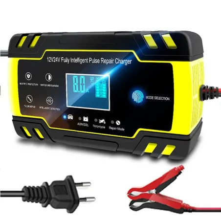 Carregador de bateria de carro - totalmente automático - LCD digital - 12V-24V - 8A