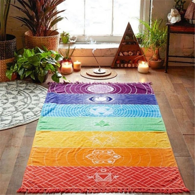Rainbow Chakra - toalha pendurada na parede - manta listrada