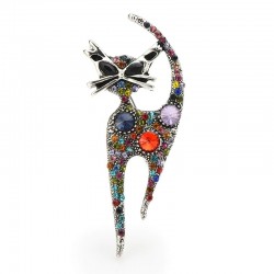 Gato de cristal multicolor - broche vintage
