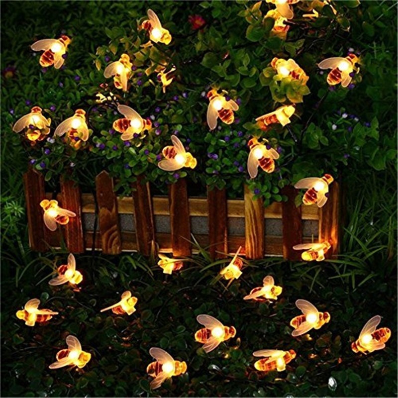 Luzes LED com abelhas - jardim - movido a energia solar - luzes de Natal