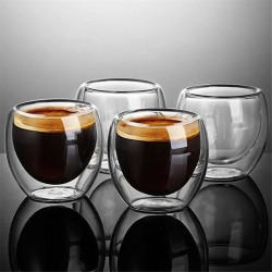 4 peças - Resistente ao calor - xícara de vidro de parede dupla - vidro - chá - expresso - café