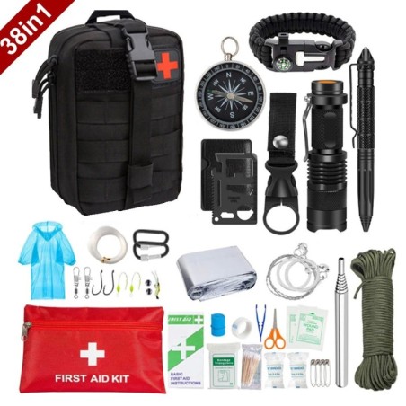 Kit de primeiros socorros de sobrevivência 38 em 1 - conjunto militar completo - kit de emergência para equipamentos ao ar livre
