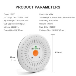Lâmpada de cultivo LED COB de 100 W - espectro completo - hidropônica - à prova d'água IP67