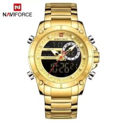NAVIFORCE 9163 Relógio eletrônico masculino de quartzo com calendário luminoso, casual, esportivo, à prova d'água, pulseira de a