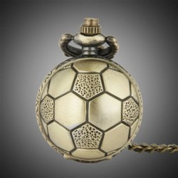 Soccer Ball Shape Bronze Round Vintage Quartz Movement Pocket Watch With Chain NecklaceNecklaces