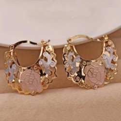 1 Pair Trendy Rose Pattern Gold Plated Hollow Out Hoop Earrings for WomenEarrings