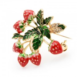 Elegant crystal strawberry brooch with leavesBrooches