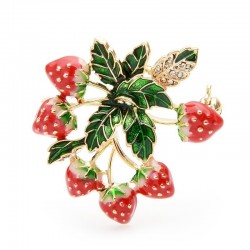 Elegante broche de cristal com morango e folhas