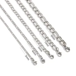 HONGTONG Fashion Figaro Cuban Link Chain Stainless Steel Necklace 45cm/50cm/55cm/60cm 3MM-9MM Gold Color Jewelry Gift Women Men