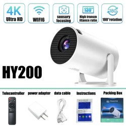 Projetor portátil HY200 720p - Rotação de 270°, Full HD HDMI/USB, para home theater e filmes ao ar livre.