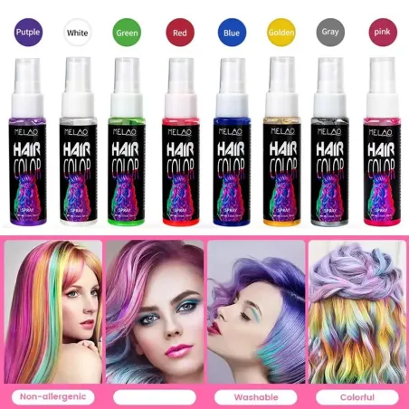 Spray de coloração capilar temporária: instantânea, sem água oxigenada - enxágue com água quente para cosplay e festas.