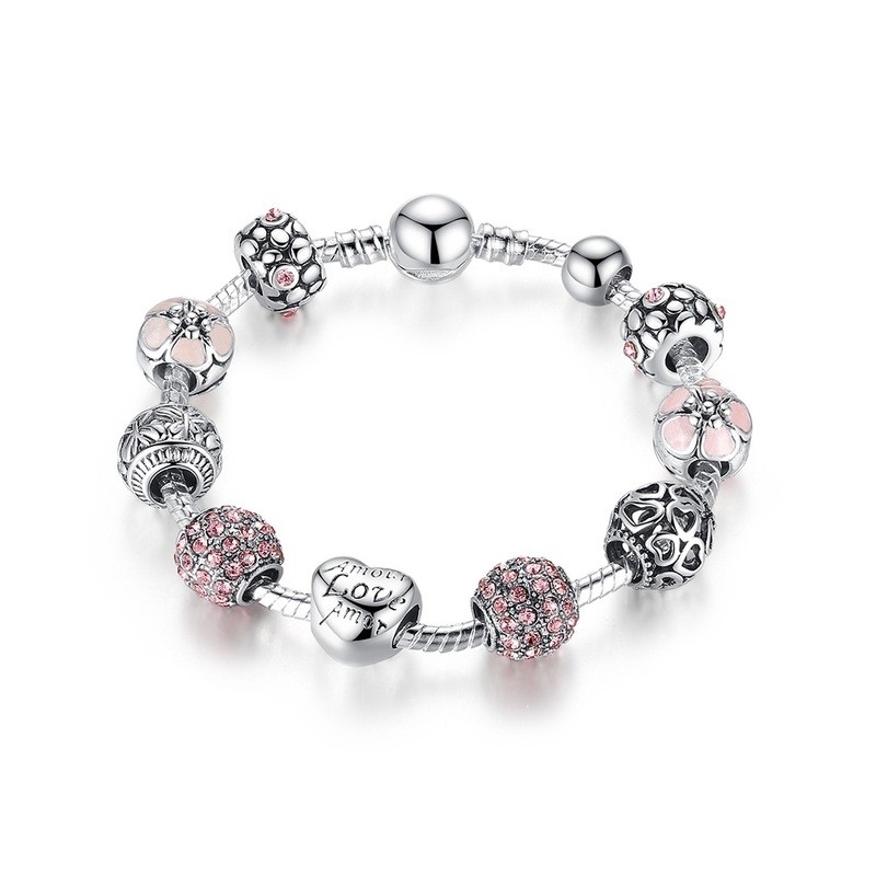 Pulseira de luxo com contas de cristal - 925 prata esterlina