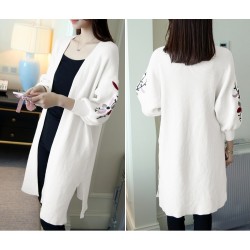 Long Loose Embroidery Knitted Sweater CardiganWomen's fashion