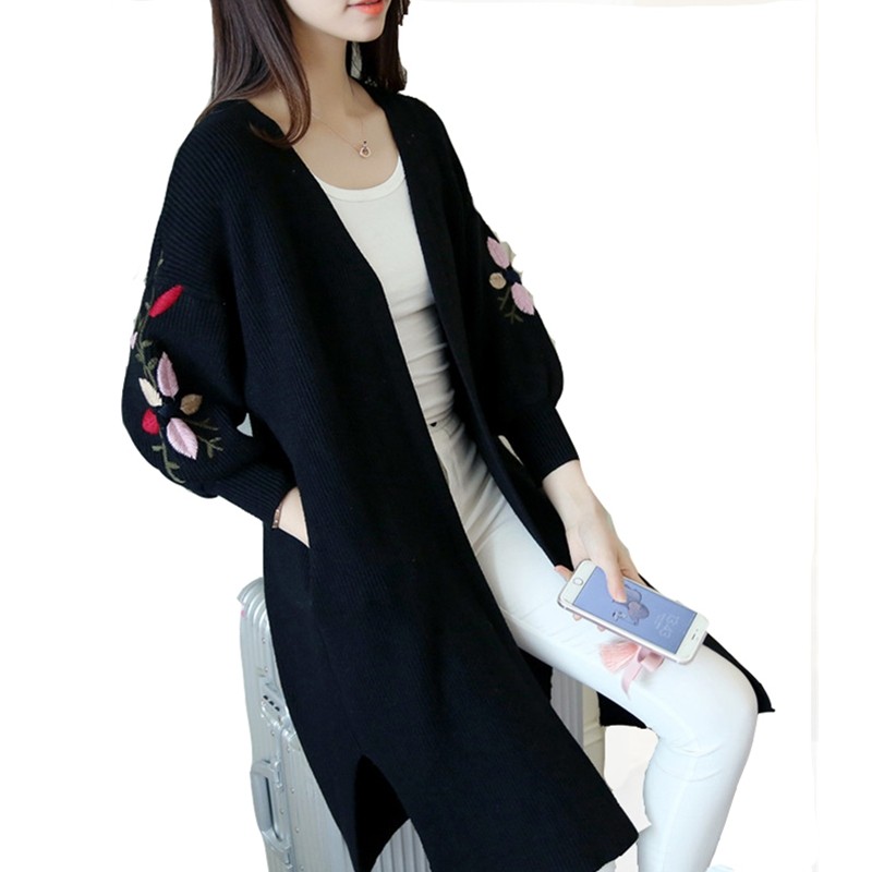 longo laço bordado malha camisola casaco longo laço bordado malha camisola casaco