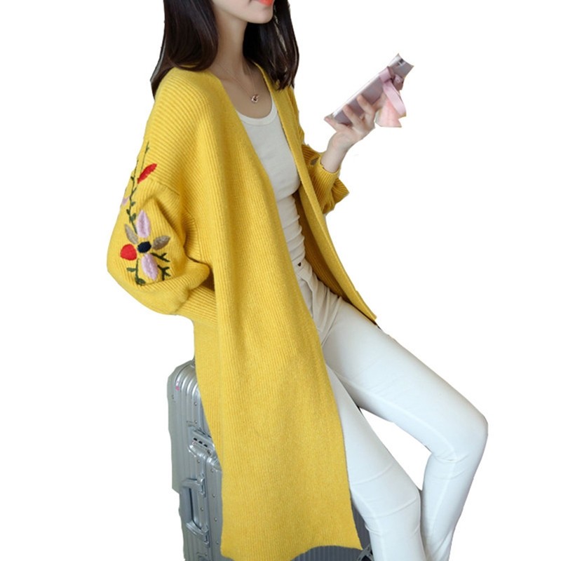 Long Loose Embroidery Knitted Sweater CardiganWomen's fashion Long Loose Embroidery Knitted Sweater CardiganWomen's fashion