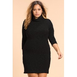 Plus Size High Neck Casual Winter DressPlus