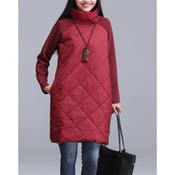 Turtleneck Loose Patchwork Tunic Winter DressDresses