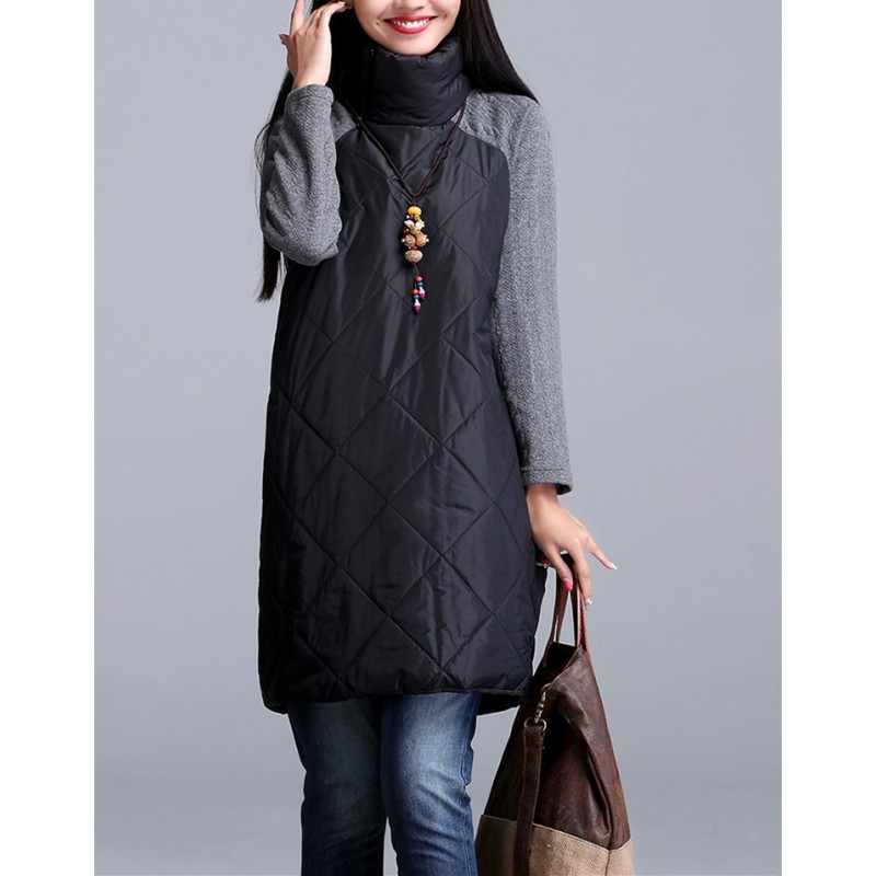Turtleneck Loose Patchwork Tunic Winter DressDresses