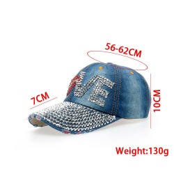 Vintage - Jeans boné de beisebol com strass - chapéu - algodão