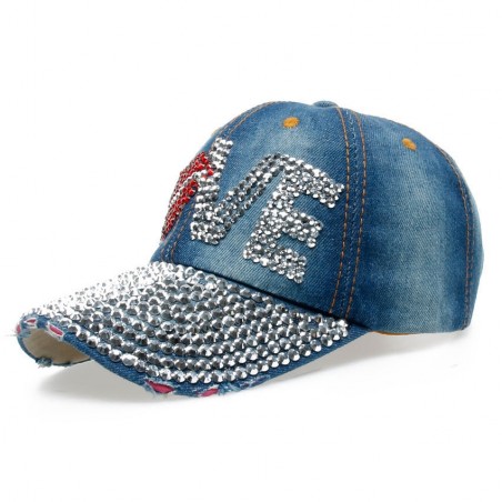 Vintage - Jeans boné de beisebol com strass - chapéu - algodão