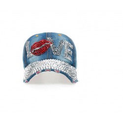 Vintage - Jeans boné de beisebol com strass - chapéu - algodão