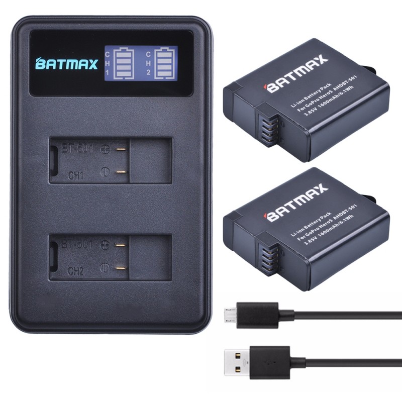 GoPro Hero 5 6 1600mAh Bateria LCD Dual USB carregador 2pcs