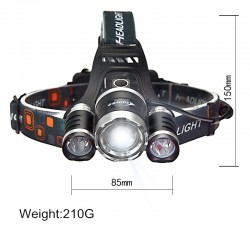 Farol de cabeça - lanterna de zoom - tocha - 3 lâmpada de LED XML-T6