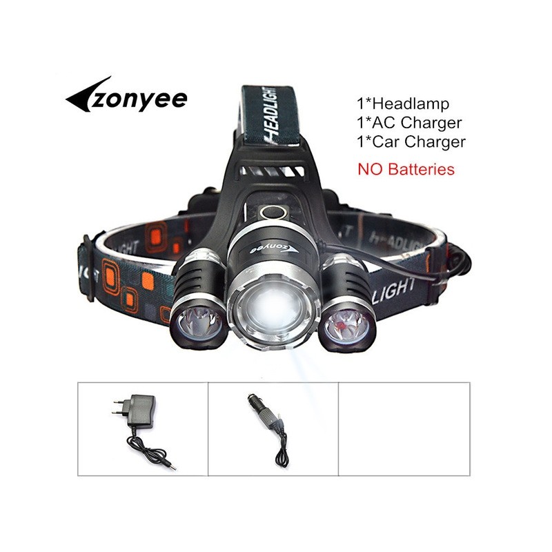 Farol de cabeça - lanterna de zoom - tocha - 3 lâmpada de LED XML-T6