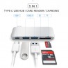 5 em 1 USB 3 Hub Multi Tipo C Splitter Leitor de cartão de adaptador