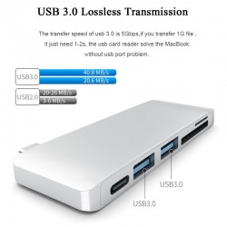 5 em 1 USB 3 Hub Multi Tipo C Splitter Leitor de cartão de adaptador