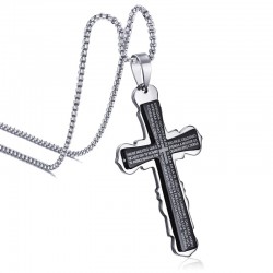Cross with Spanish bible - stainless steel necklace - unisexNecklaces