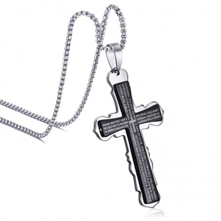 Cruz com bíblia espanhola - colar de aço inoxidável - unisex