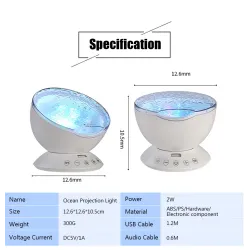Ondas oceânicas - céu estrelado - luz noturna LED USB - projetor