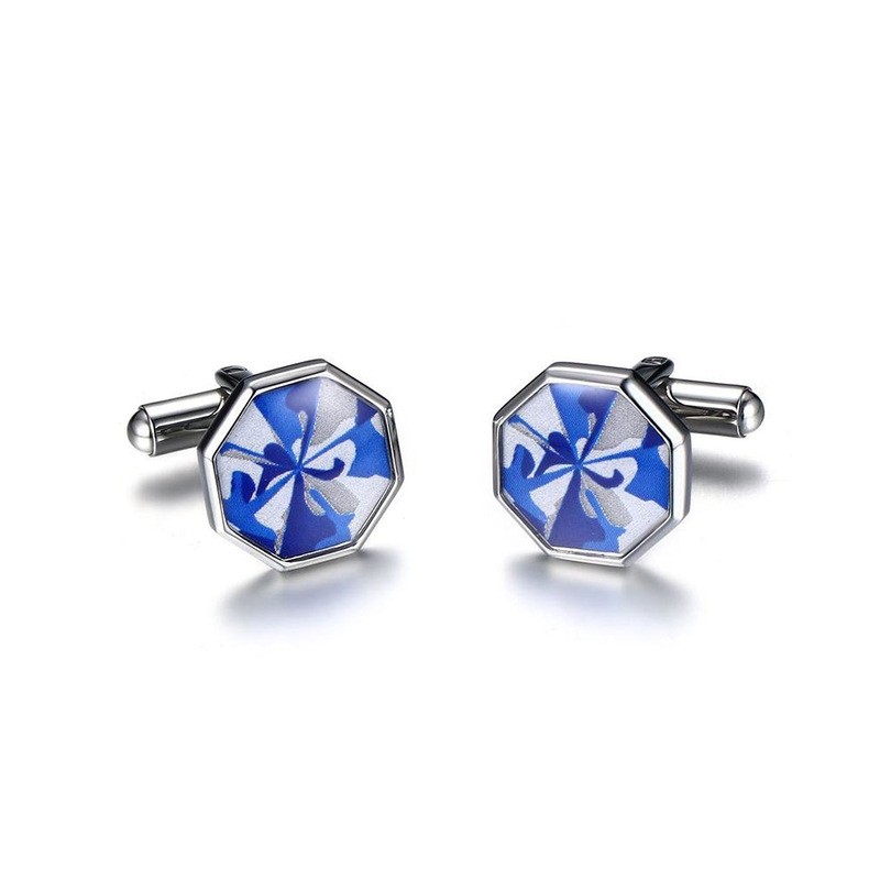Aço inoxidável Octagon Blue Cufflinks
