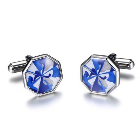 Aço inoxidável Octagon Blue Cufflinks