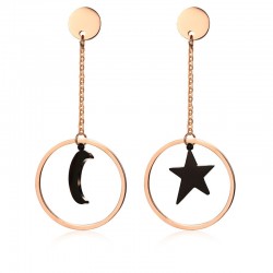 Brincos longos de aço inoxidável Star & Moon
