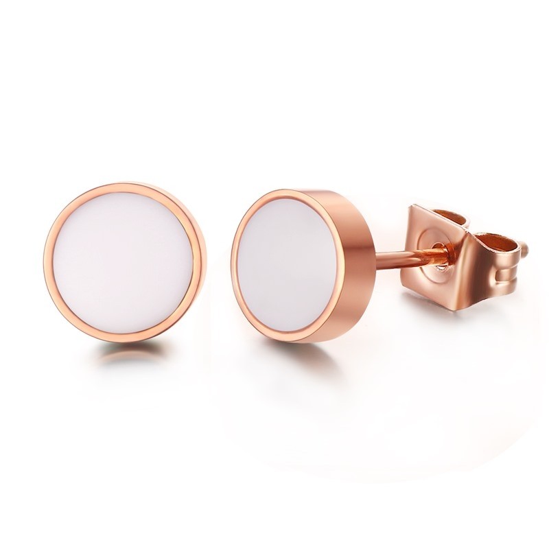 Preto & branco rosa ouro stud brincos redondos