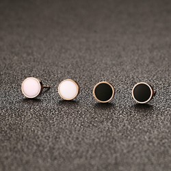 Preto & branco rosa ouro stud brincos redondos