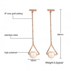 Triângulos e pérolas - rosa brincos longos de ouro