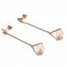 Triângulos e pérolas - rosa brincos longos de ouro
