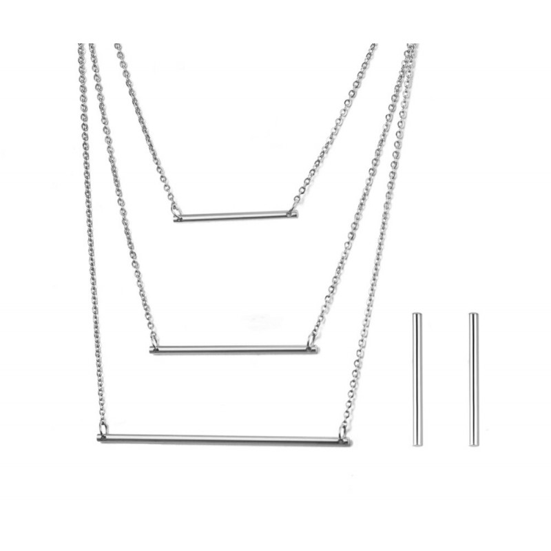 3 colar de camada e brincos Conjunto de jóias