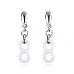 Brincos de gota geométrica de infinito cerâmico branco