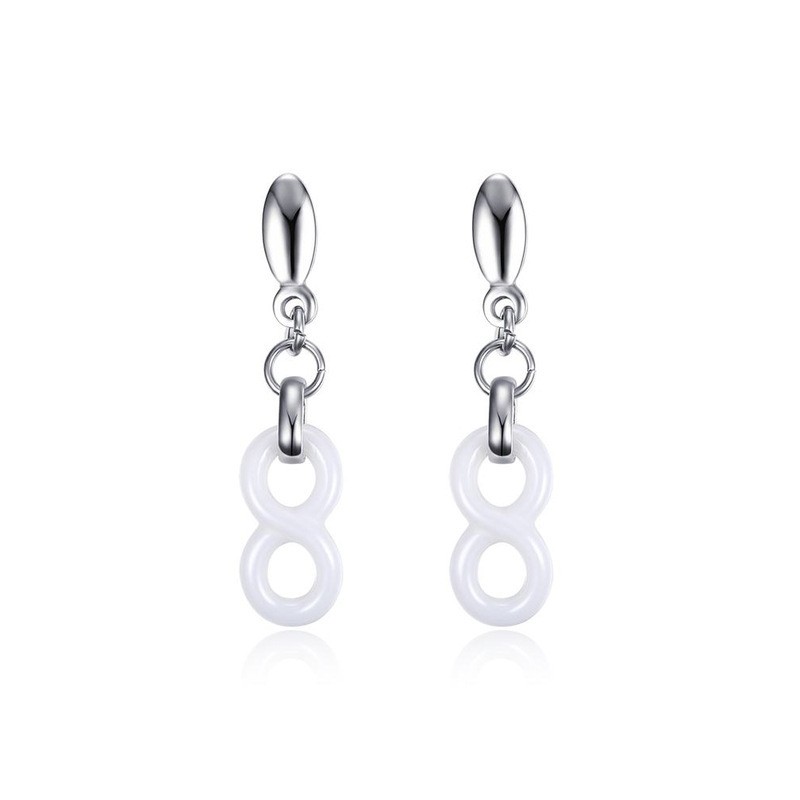 Brincos de gota geométrica de infinito cerâmico branco