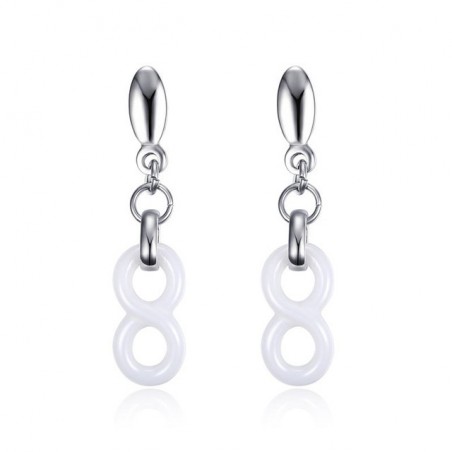 Brincos de gota geométrica de infinito cerâmico branco