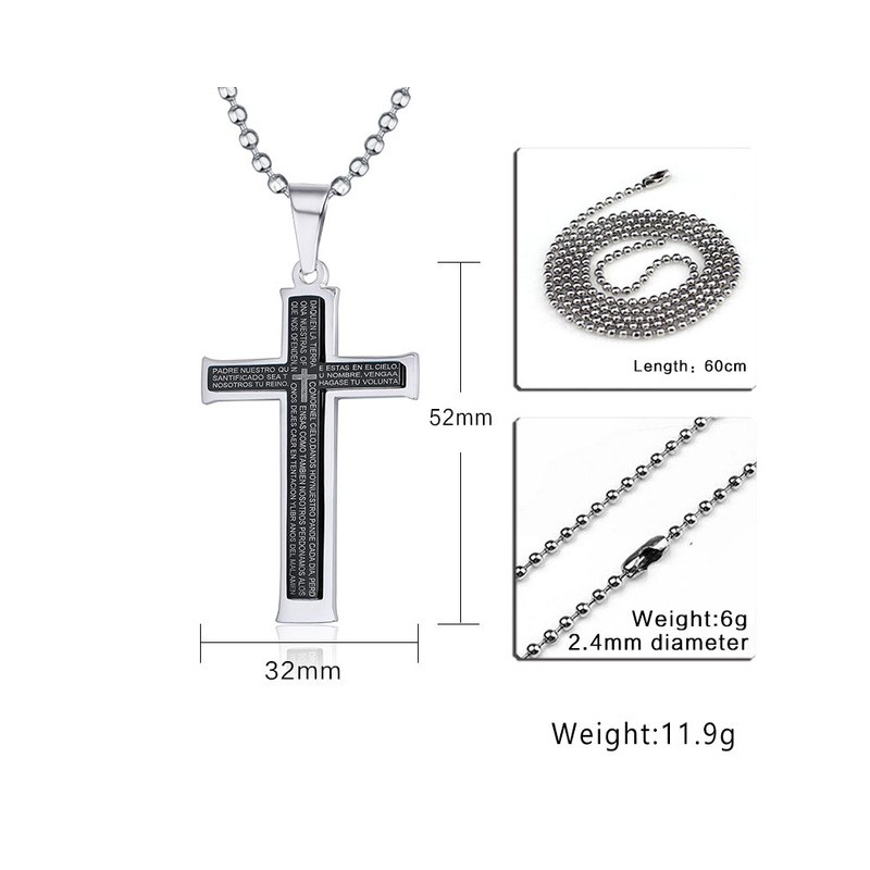 Cruz com bíblia espanhola - colar de aço inoxidável - unisex