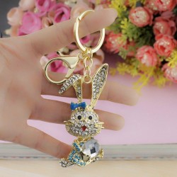 Chaveiro de coelho de coelho de coelho de ouro e cristal