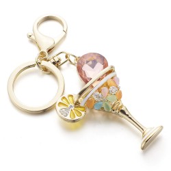 Wine Glass Cup & Lemon Crystal Keychain KeyringKeyrings